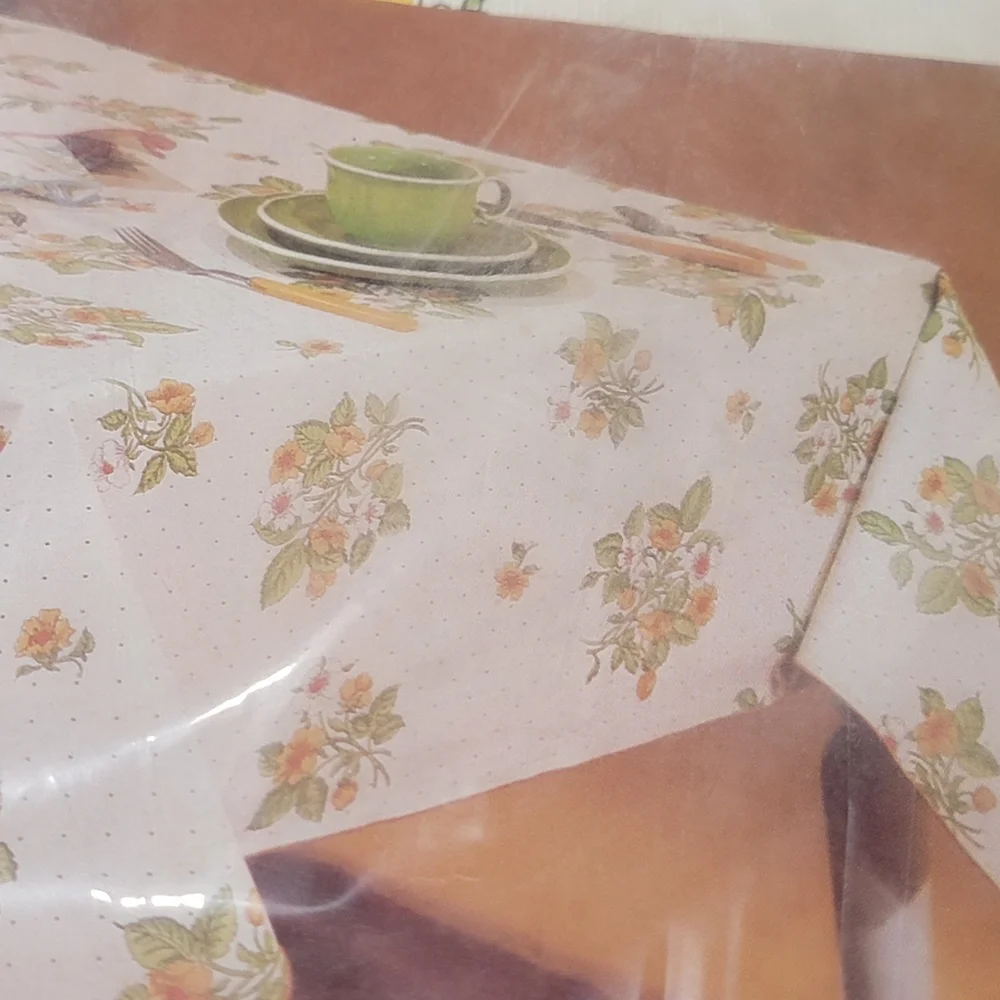 Vinyl Tablecloth Shabby Cottage Chic House and Garden Colors 52 x70 Oblong